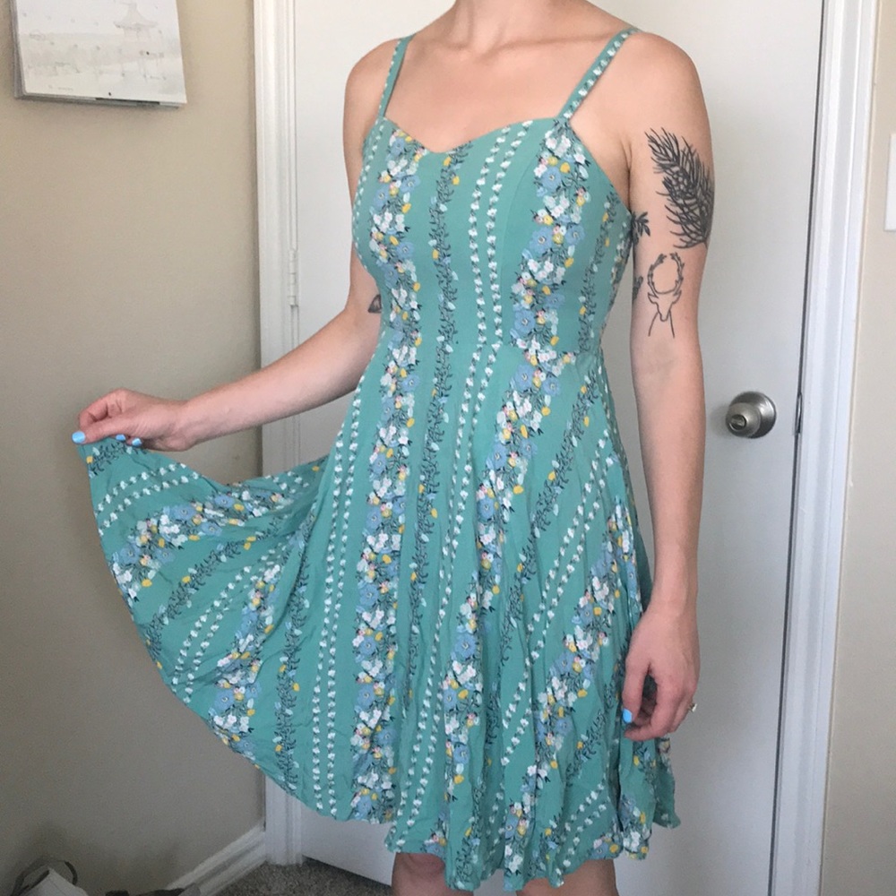 Teal floral spaghetti strap summer dress